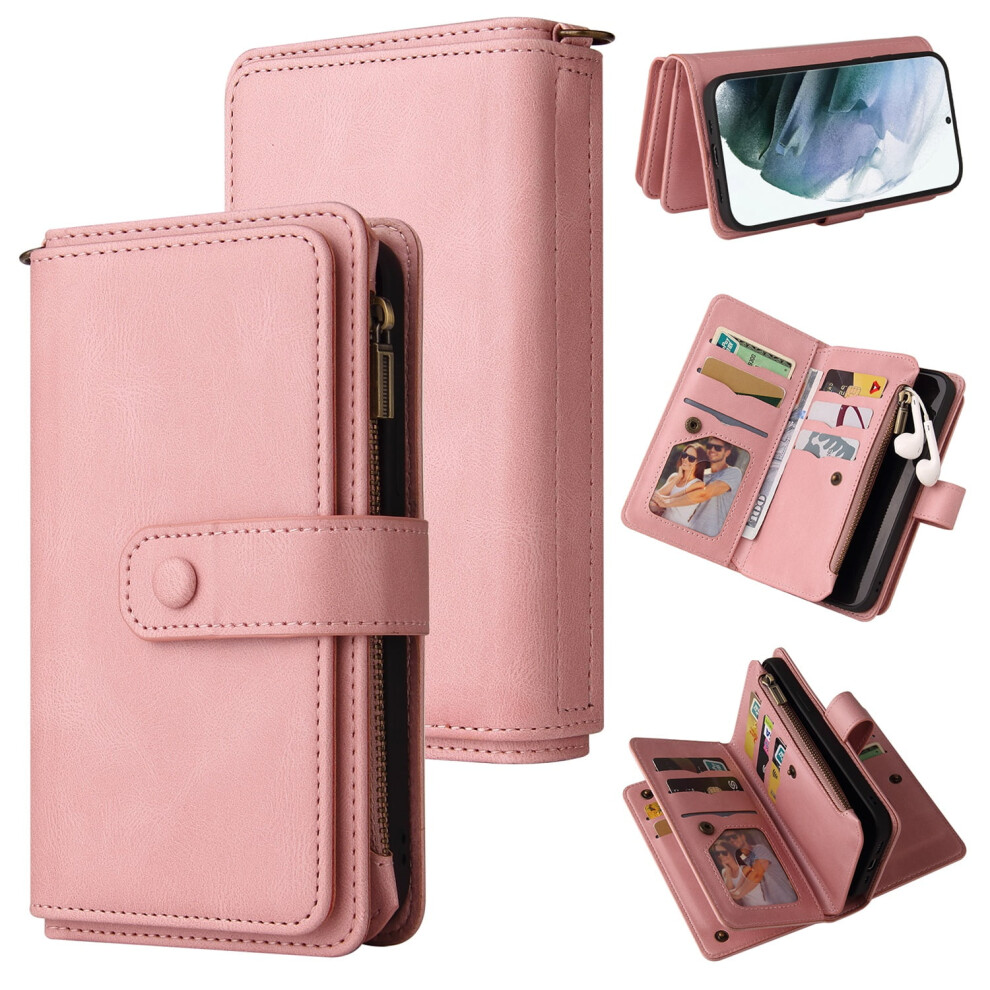Samsung Galaxy S24 Ultra Wallet Case Â Luxury Leather Folio With Zipper Pocket, Wrist Strap & Kickstand Â Pink 9027700159686