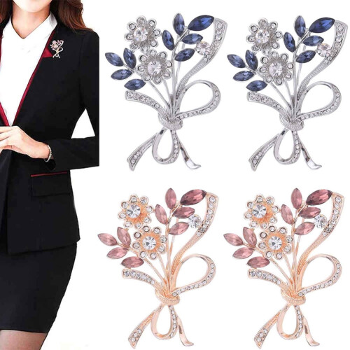 4PCS Vintage Crystal Flower Leaf Bouquet Clusters Μεγάλη Καρφίτσα Καρφίτσας για Γυναικείο Τόνο