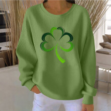 Women's St Patrick's Day Long Sleeve Top Ribbed Knit Round Neck Soft Stretch Festive Holiday Style
