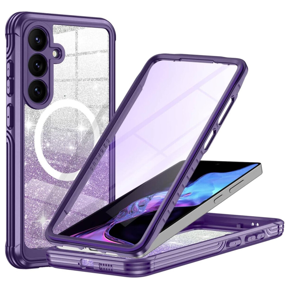 Compatible With Samsung Galaxy S24 Fe Glitter Case, Magsafe-Compatible, Shockproof With Built-In Tempered Glass & Camera Lens Protection Â Purple 9027700160156