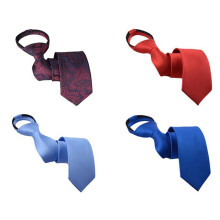 4 PCS Men 6CM Skinny Zipper Pre-tied Stripe Solid Woven Necktie Neck Ware Tie