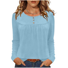 Women's Casual Pullover Top Round Neck Three-Quarter Sleeve Fashionable and Comfortable