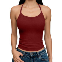 Women's Halter Neck Tank Top Ribbed Knit Sleeveless