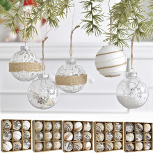 9 Pcs 3.15" Glitter Sequin Burlap Champagne Christmas Ornaments, Shatterproof Vintage Baubles for Tree, Party, Wedding – Compatible with Standard