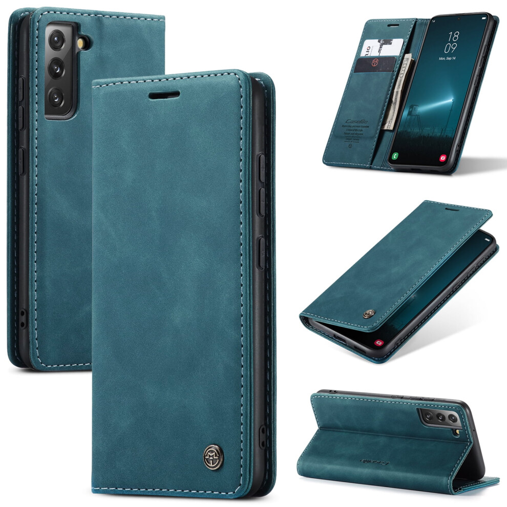 Slim Pu Leather Wallet Case For Samsung Galaxy S21 Fe 5G (6.4"), Magnetic Closure, Id/Card Slots, Shockproof, Kickstand, Blue 9027700160729