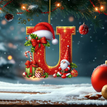 Acrylic Christmas Letter Ornaments with Red Santa Hat, 26
