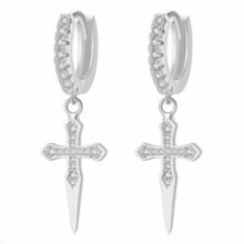 Cross Hoop Earrings for Men & Women – Cubic Zirconia,