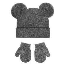 Baby Beanies Hats Gloves Set Knitted Toddler Winter Double Pompom Hat Winter Warm Solid Color Hat Gloves Two-piece Set Gray M