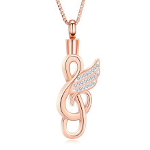 Crystal Music Note Cremation Necklace with Angel Wings – Ashes Holder Pendant Locket, Compatible with Ashes