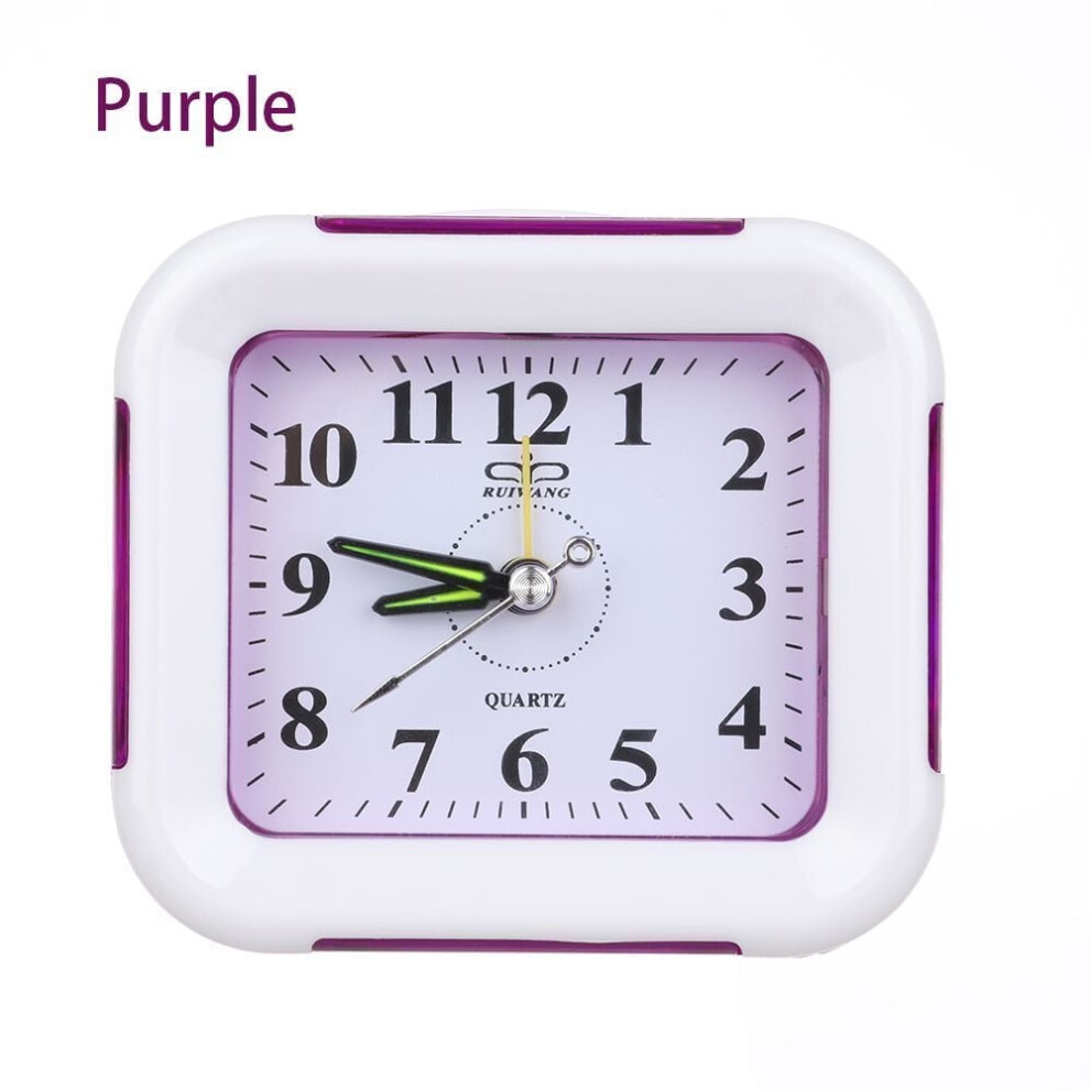 Alarm Clock With Night No Tick Snooze Silent Small Bedside Clocks- Light/Purple