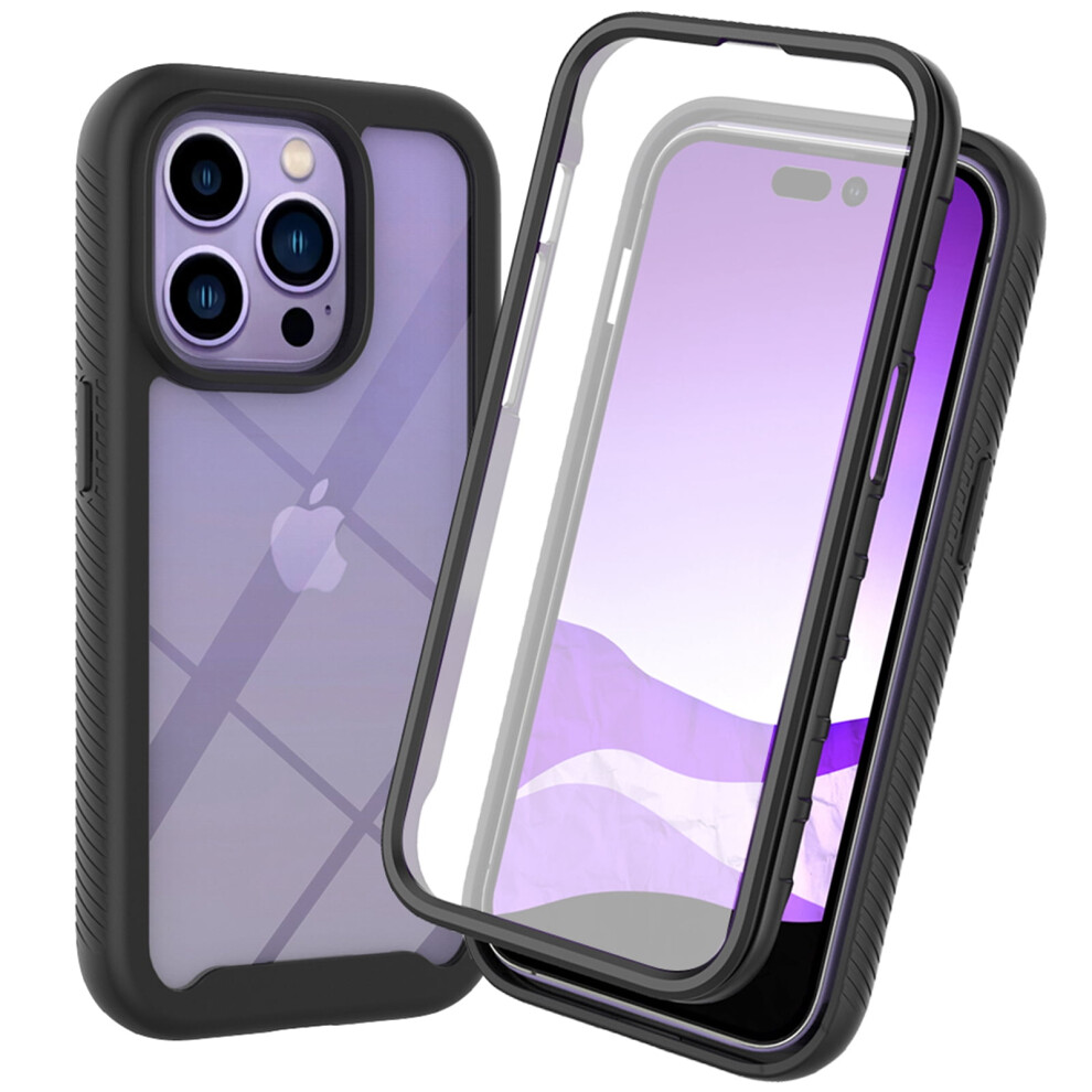 Compatible With Iphone 14 Pro Max Case With Built-In Screen Protector, Shockproof Rubber & Crystal Clear Pc Hybrid Cover, Black 9377112617121