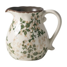 Vintage Ceramic Vases with Handle,Green Chinoiserie Floral Vase Cracked for Home Decor, Table, Living Room, Bookshelf