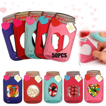 50-Pack Valentine's Day Mason Jar Cards for DIY Candy Treats – Class Party Favors (Candy Not Included)
