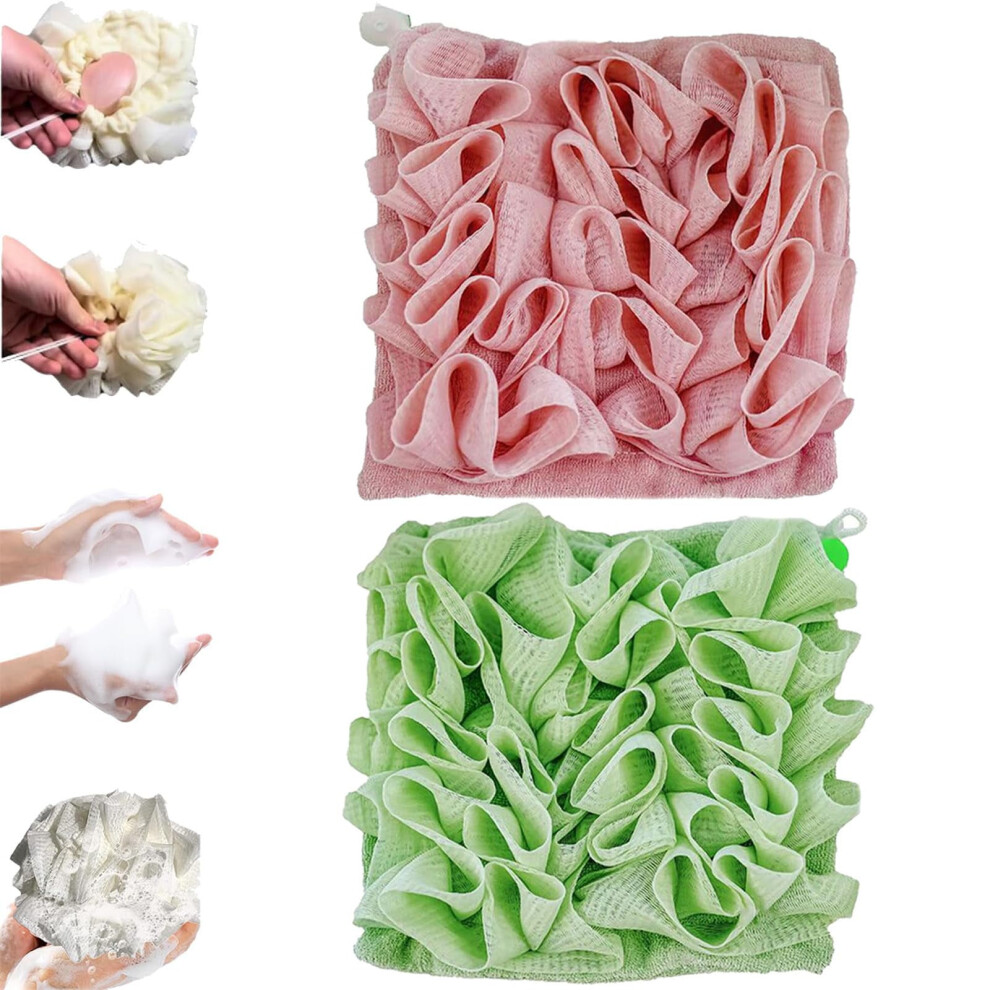 Washcloth Loofah Combo, 2 in 1 Bath Loofah Sponge,Loofah Washcloth, Washcloth Loofah,The Soft Loofah and Washcloth