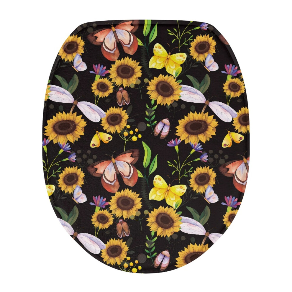 Sunflower Dragonfly Flannel Toilet Lid Cover 1Pc 9422877032808