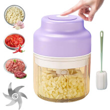 Electric Garlic Chopper, USB Rechargeable, 4/6 Stainless Blades, 8.5oz/10.8oz, 10-Second Chop for Garlic/Onion/Nuts, Portable