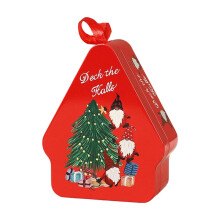 Christmas House-Shaped Cookie Tin, Red Metal Storage Box with Lid, 3.3"x1.5"x4.1", for Cookies, Snacks, Chocolates & Gifts