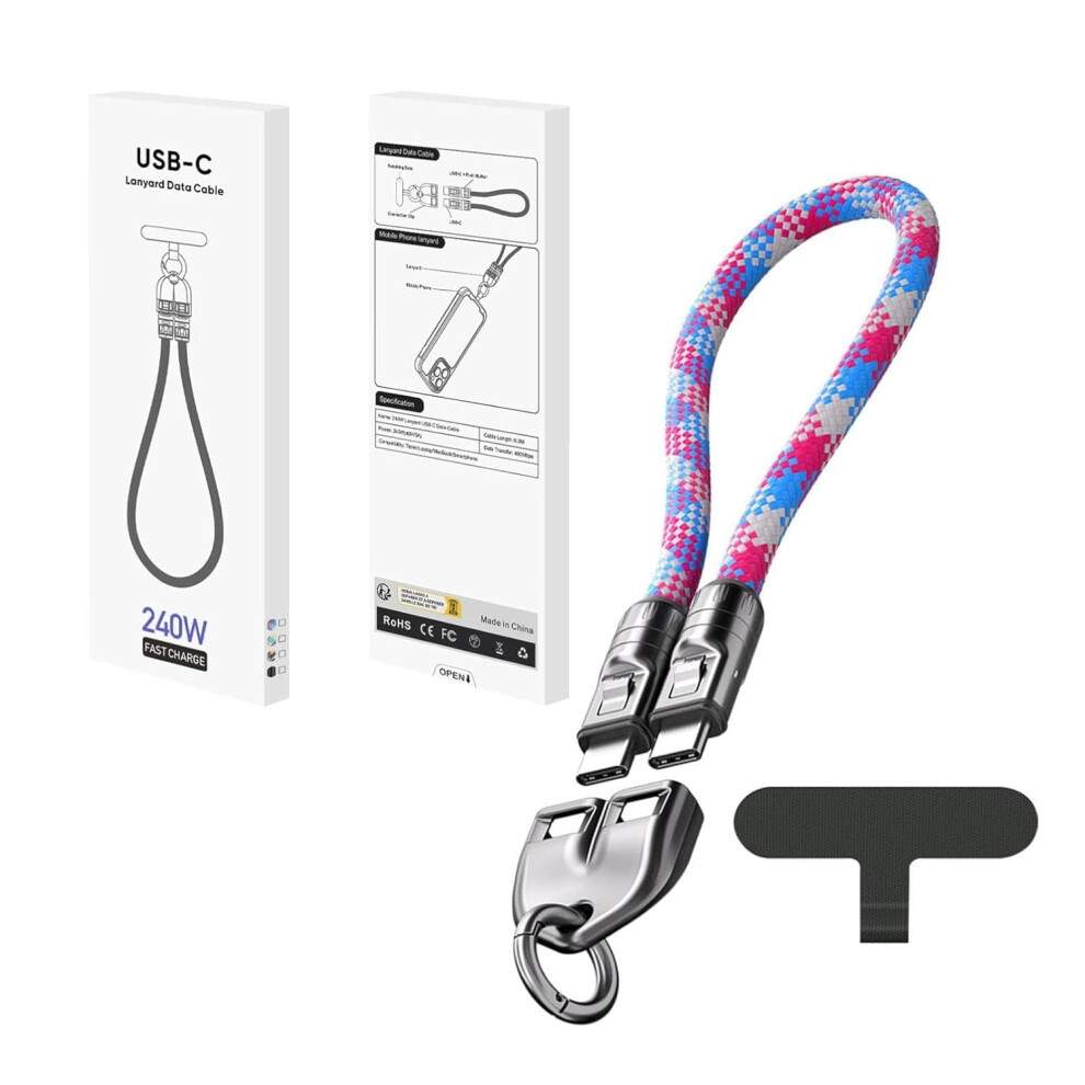 240W C-To-C Charging Cable With Wearable Bracelet, 5A Fast Charge, Usb-C Lanyard For Laptop, Tablet & Phone Â Compatible With Usb-C Devices Black/Purple/Blue 9422877008230