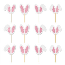 Glittriga muffinsdekorationer med påskhareöron, 24-pack