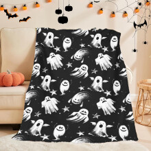 Up to 25% Off Halloween Halloween Throw Blanket Black Halloween Spooky Ghost Throw Blanket Soft Plush Throw Embroidered for Couch, Bed