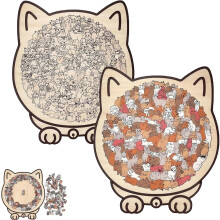 135-Piece Cat-Shaped Wooden Puzzle with Stand, Silhouette Frame & Acrylic Cover – Perfect Home Decor for Cat Lovers