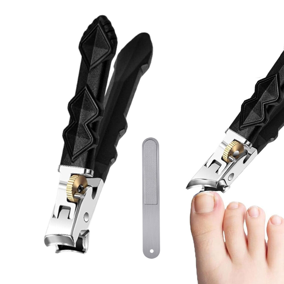 Black Anti-Slip Grip Gear Lock Nail Clipper Set, Wide Jaw Slanted Head with Ultra-Sharp Tips â Compatible with Precise Nail Groove Access