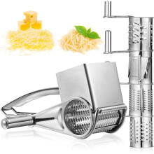 Stainless Steel Rotary Grater with 4 Drums for Hard Cheese, Chocolate, Nuts – Compatible with Standard Holders