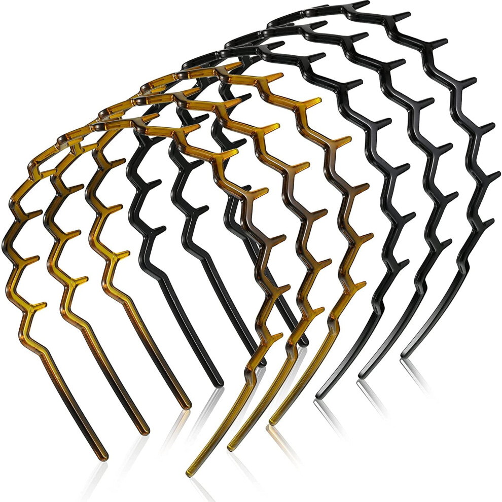 6-Piece Zigzag Headband for Thick Curly Hair, Shark Tooth Comb, Wavy Teeth Hair Hoop â Black & Brown (Compatible with All Hair Types)