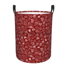 Red Love Hearts Print Laundry Hamper Large Foldable