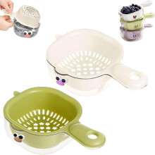 Dual-Layer Kitchen Draining Basket with Handle – Plastic Colander for Berries, Veggies & Fruits, Easy to Clean