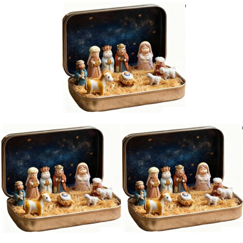 Mini Religious Easter Nativity Set 3 pcs in Tin Box