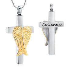 Angel Wing Cross Cremation Urn Necklace for Human Ashes Pet Memorial Keepsake Pendant Loved Ones Keepsake Locket Pendant for Men Women
