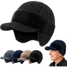 Baseball Beanie Fur-Lined Warm Knitted Hat with Ear Flaps