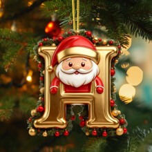 DAMAI Gold Christmas Ornament with Cartoon Santa 26 Letters