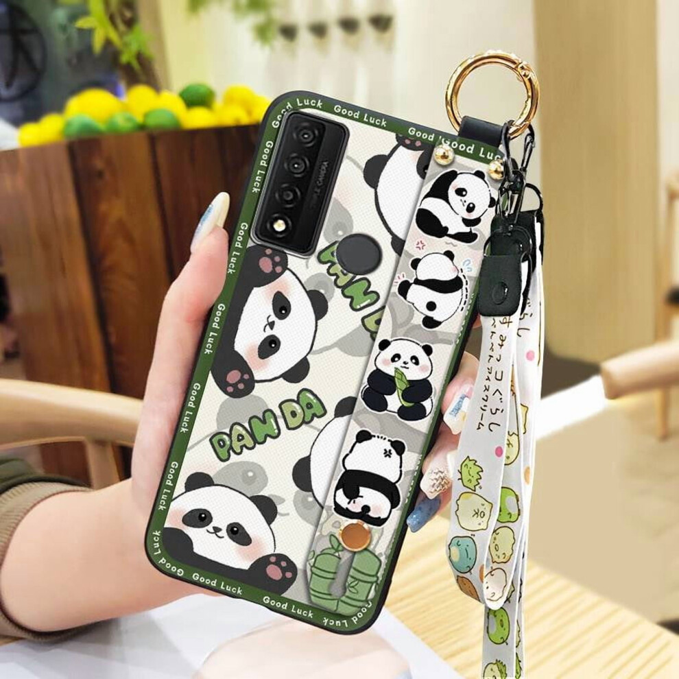 Cute Panda Silicone Phone Case For Tcl 20 Xe Â Shockproof, Anti-Dust, Wristband Lanyard, Kickstand & Ring Holder 9399596734910