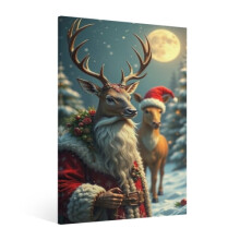 Vintage Christmas Elk Wall Art Framed Canvas 1 Piece