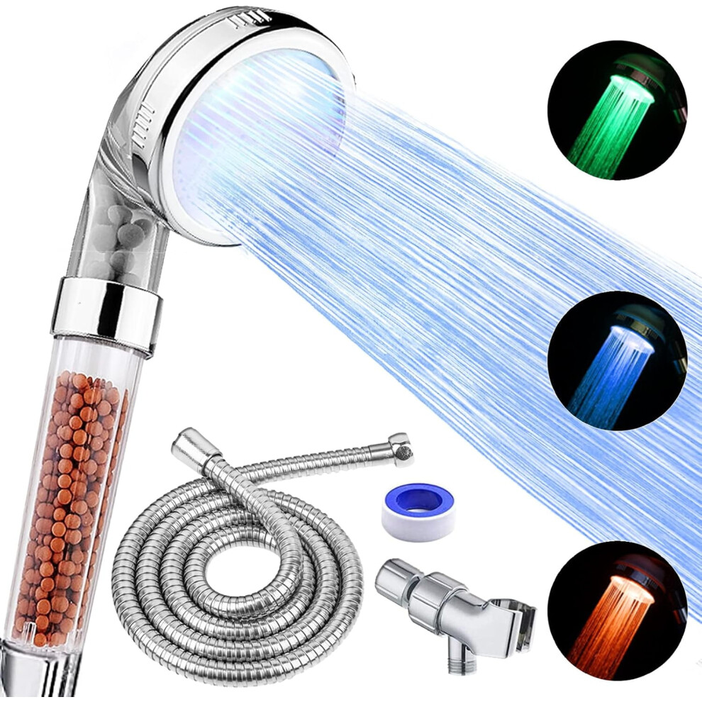 Led Shower Head With Handheld, High Pressure, 3-Temp Filtered Water-Saving Shower Head For Dry Hair & Skin Â Compatible With Standard Fittings 9362892420078