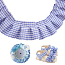 Wide Ruffle Stretch Edging Trim,5 yards Gingham Trim,Portable Ruffle Ribbons for Dress Decoration, Durable Gingham Trim for Home,Blue
