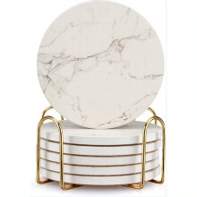 White Marble Coaster Set with Holder 6 Pieces