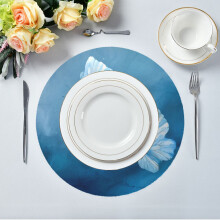 Round Placemat Set 6 pcs Polyester Non-Slip Abstract Blue