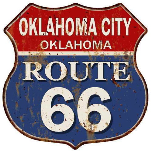 Μεταλλική πινακίδα Route66Shield Oklahoma City 12"x12"