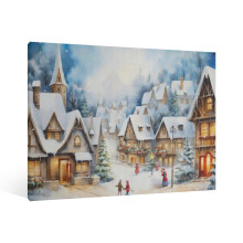 Vintage Snowy Town Wall Art Framed Canvas Print 1
