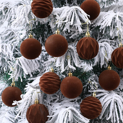 Velvet Christmas Tree Ornaments Brown 12Pcs