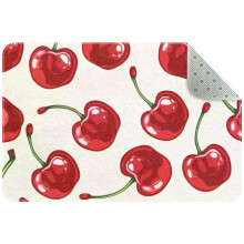 Small washable kitchen rug with red cherry fruit pattern, non-slip, for entryway, bathroom, bedroom—compatible with standard floor sizes.