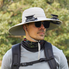Detachable Solar Fan Hat Outdoor Wide Brim Sun Hat with 2 Built-in Fans USB Charging Fan Waterproof Outdoor Hiking Camping Fishing Hat