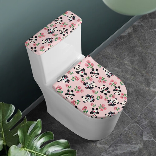 Panda Rose WC-Sitzdeckelbezug, 2-teilig, elastischer Stoff, einfache Montage für Freunde 1