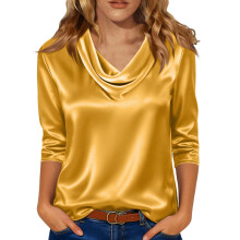 Women's draped neck blouse 3/4 sleeve solid
