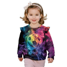 Toddler Girls' Ruffle-Shoulder Soccer Ball Sweatshirt, Colorful Smoke Design – Compatible with 7-8Y Fall Trend