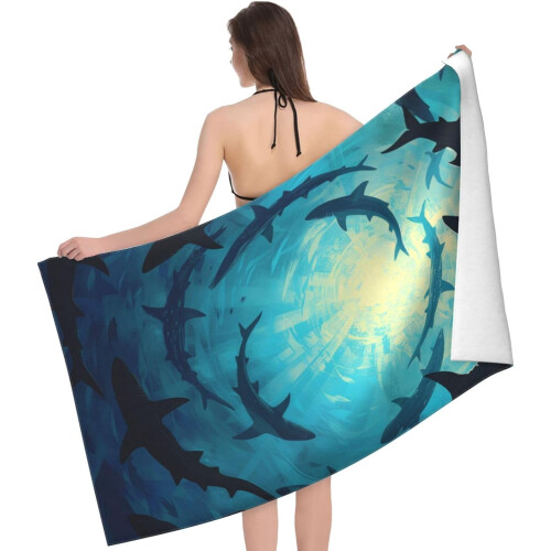 Ocean Shark Microfiber Beach Towel Sand-Free Quick-Dry 1