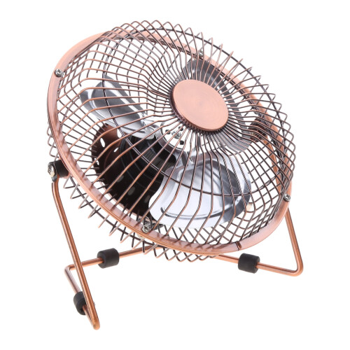 Ventilador de mesa USB de 4 polegadas, giratório, silencioso e potente, com estrutura metálica.